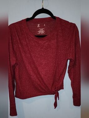 Xersion  Long-Sleeve Tie-Hem Top - Burgundy Red Size L/14